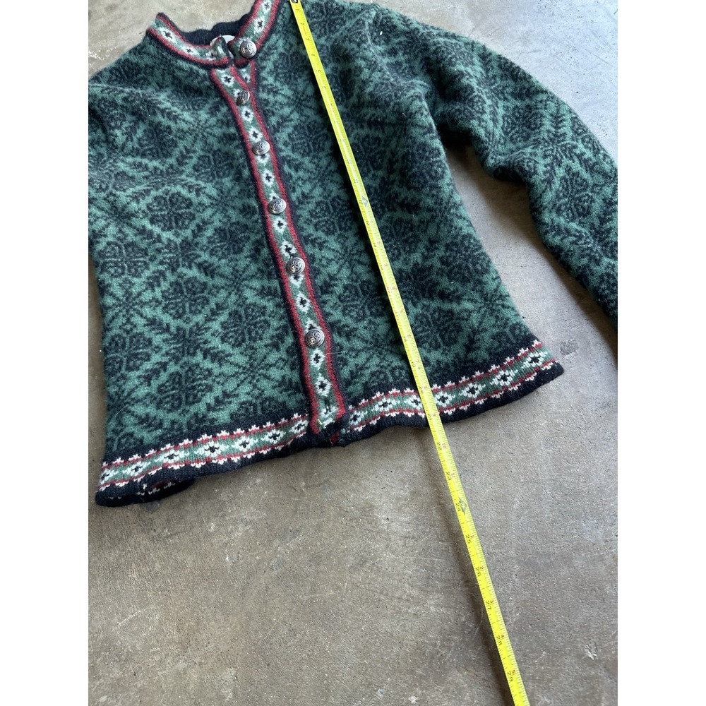 L.L. Bean Women's Green Geometric Cottage Preppy Merino Wool Cardigan Sweater S - Picture 7 of 8
